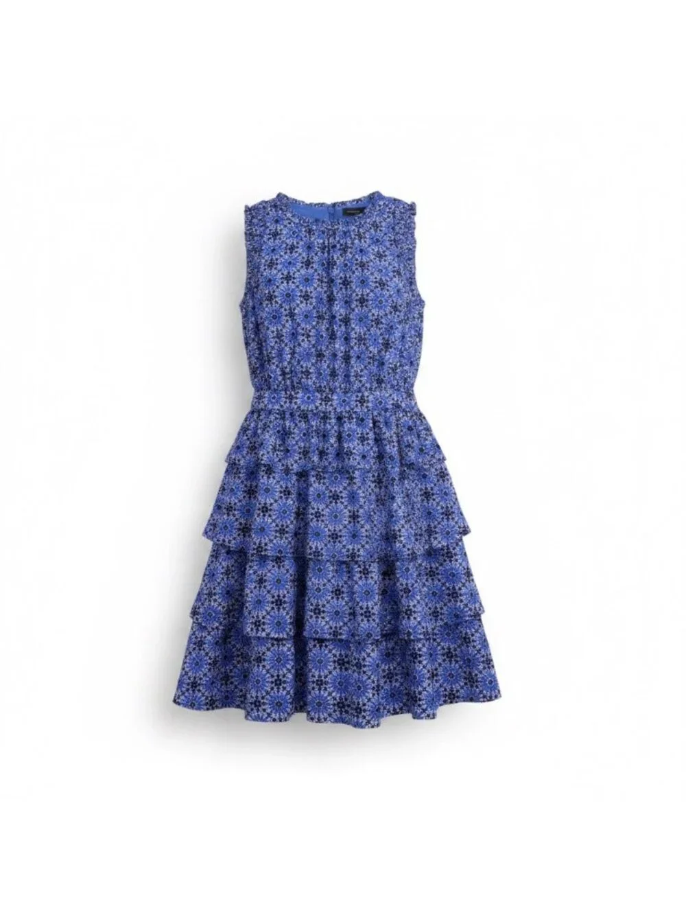 Banana Republic Womens Blue Floral Sleeveless Tiered Dress Elegant Size 0